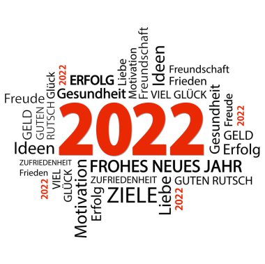 Yeni yıl 2022 selamlama ve beyaz arkaplan ile kelime bulutu içeren vektör dosyası