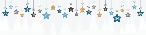 Colgando Estrellas Navidad Color Azul Con Números Del Mostrando Calendario — Vector de stock