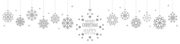 クリスマスと冬の時間の概念とクリスマスと新年の挨拶のための雪のフレークの色の銀をぶら下げ — ストックベクタ