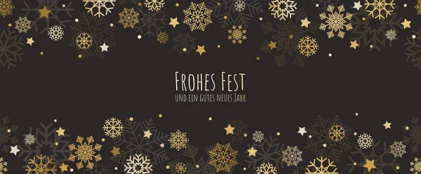 EPS 10 vektör arkaplan dosyası Noel zamanı kar tanelerinin üstte ve altta xmas ve yeni yıl kutlamaları (Almanca metin) renkli altın ve siyah