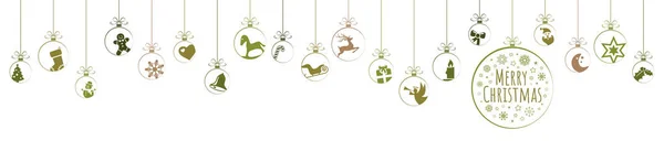 クリスマスと冬の時間の概念とクリスマスと新年の挨拶のための異なる抽象的なアイコンと緑の色のボールをぶら下げ — ストックベクタ