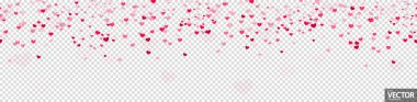 Mutlu sevgililer günü, anneler günü ya da diğer aşk kavramları için farklı kırmızı renkli konfeti kalplerine sahip kusursuz bir altyapı vektör dosyasında simüle edilmiş şeffaflık.