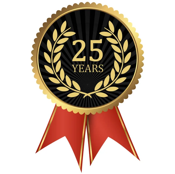 成功のための月桂樹の花輪と黄金のメダリオンとベクトルファイルや会社の十周年とテキスト25年 — ストックベクタ