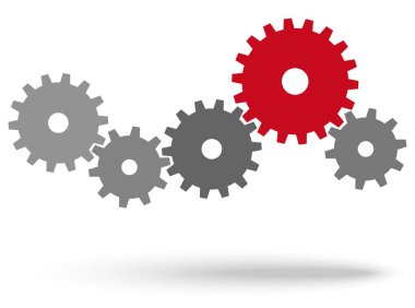 İşbirliği için gri dişliler veya kırmızı liderle takım çalışması sembolizmi