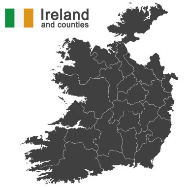 european country Ireland and counties in details clipart