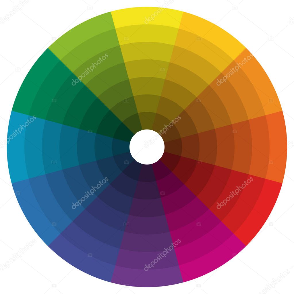 illustration of printing color wheel with different colors in gradations