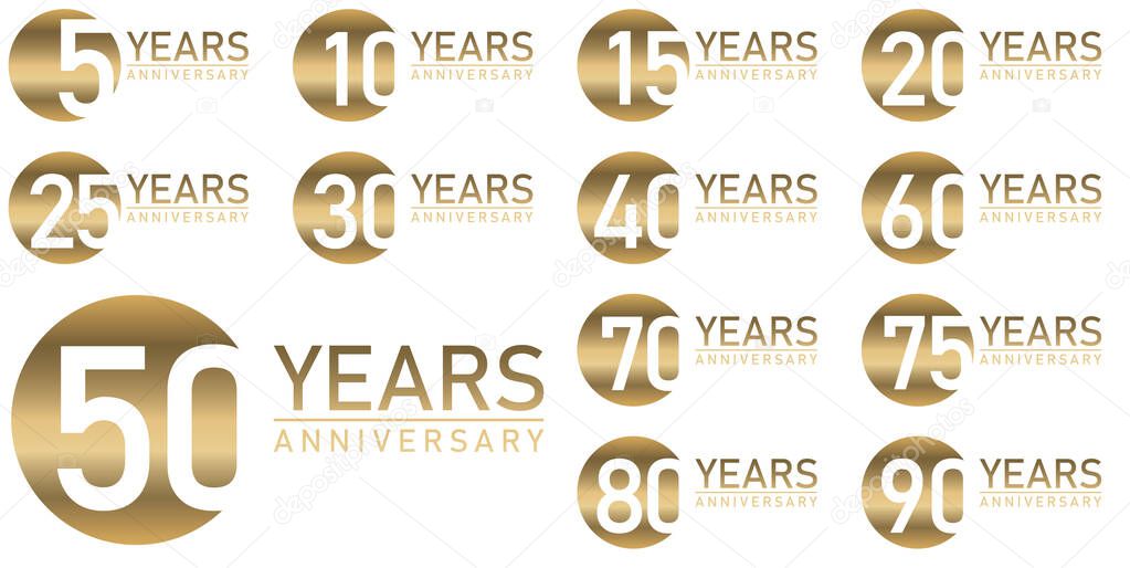 eps vector file with golden anniversary seal on white background for success or firm jubilee with text 5 to 90 years
