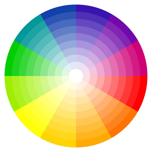 illustration of printing color wheel with twelve colors in gradations