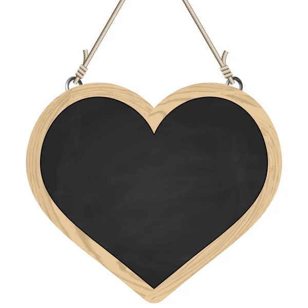 Blank Heart Black Board Wooden Frame Hanging Ropes — Stock Vector
