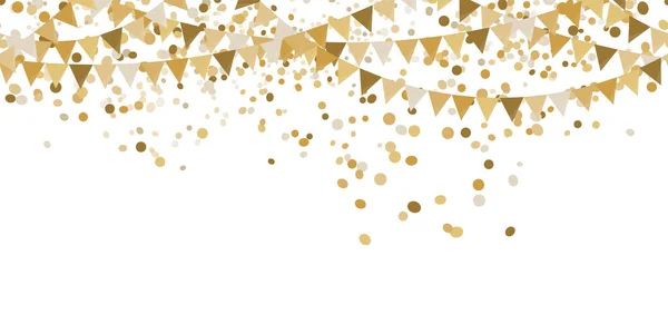 Epsウェディングパーティーやシルベスターテンプレートの使用のための白い背景にシームレスな金色の幸せなコンフェッティとガーランドの10ベクトルイラスト — ストックベクタ