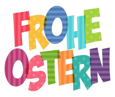 Noktalar ve çizgiler ile renklendirilmiş Mutlu Paskalya yazı tiplerinin EPS 10 vektör illüstrasyonu (Almanca metin)