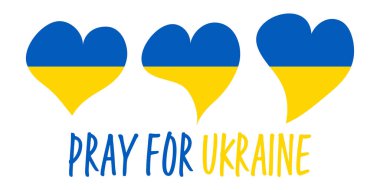 Ukrayna ulusal renkleri taşıyan vektör illüstrasyonunu kaldırır ve metin Ukrayna için dua eder