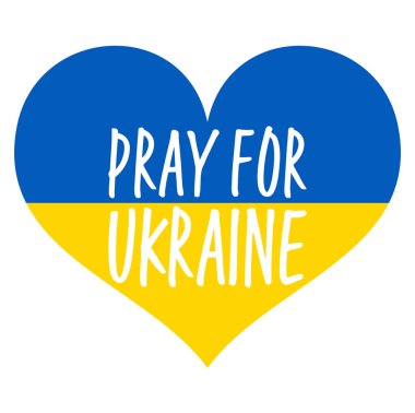 Ukrayna ulusal renklerine sahip vektör illüstrasyonunu kaldırır Kalp ve metin Ukrayna için dua eder