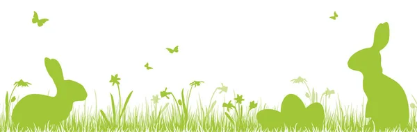Eps Векторная Панорама Иллюстрации Пасхального Времени Счастливый Свежий Фон Зеленым Лицензионные Стоковые Векторы