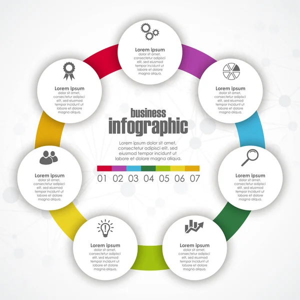 Farbige Vorlage Der Geschäftsinformationsgrafik Mit Verschiedenen Optionen Die Den Teamarbeitsprozess — Stockvektor