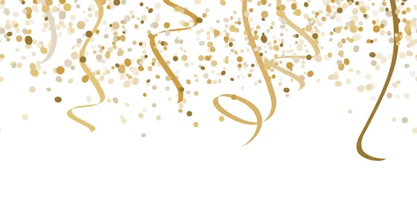 Eps Векторна Ілюстрація Безшовного Золотистого Кольору Щасливих Конфетті Стримерів Білому Стокова Ілюстрація
