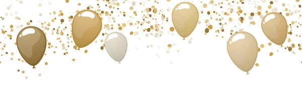 Eps Vector Illustration Seamless Golden Colored Happy Balloons Confetti White —  Vetores de Stock