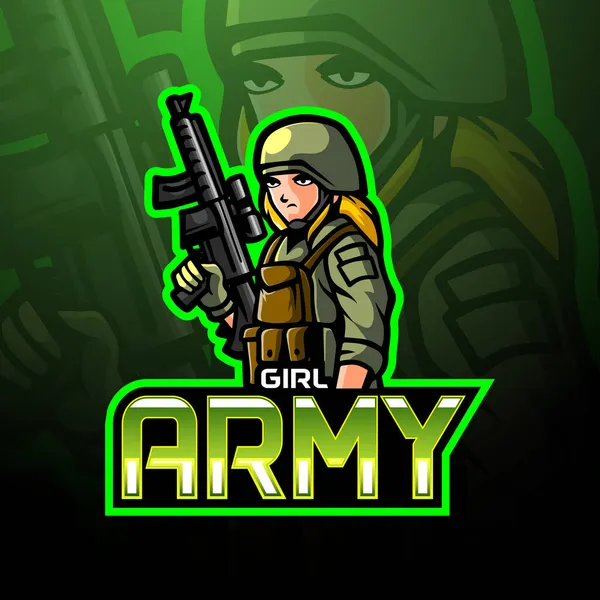Ejército Chica Esport Logo Mascota Diseño — Archivo Imágenes Vectoriales