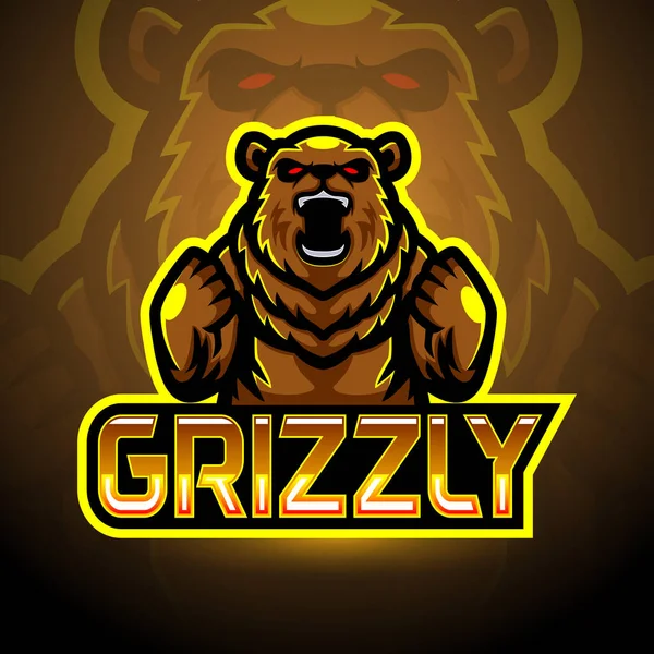 Grizzly Esport Logo Mascot Design — Vector de stock