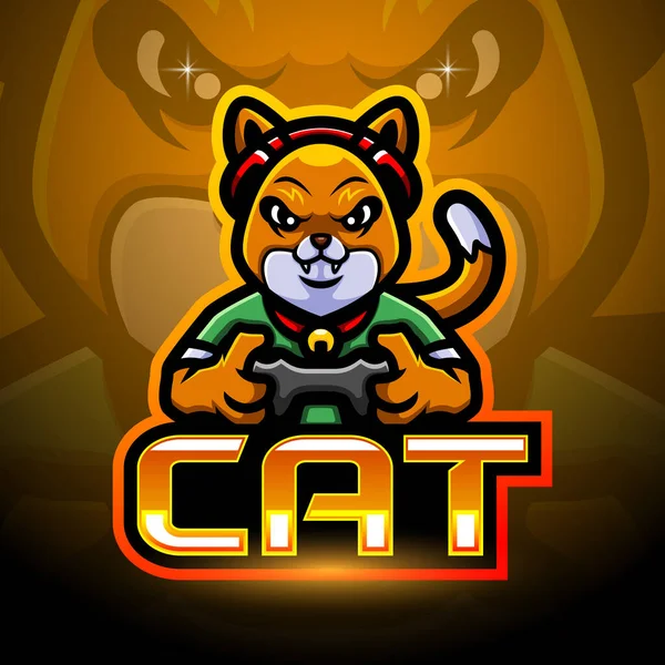 Cat Gaming Logo Mascot Design — ストックベクタ