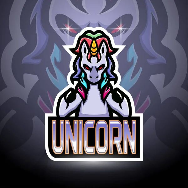 Unicorn Esport Logo Mascot Design - Stok Vektor