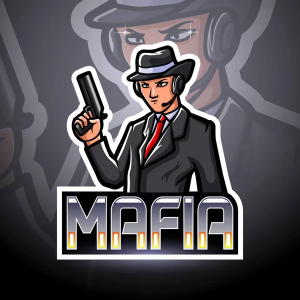 Mafia Esport Logotyp Maskot Design — Stock vektor