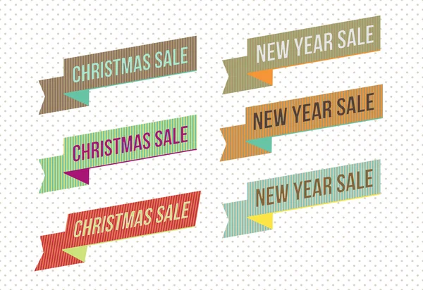 Natal retrô e banners de venda de ano novo e tags — Vetor de Stock