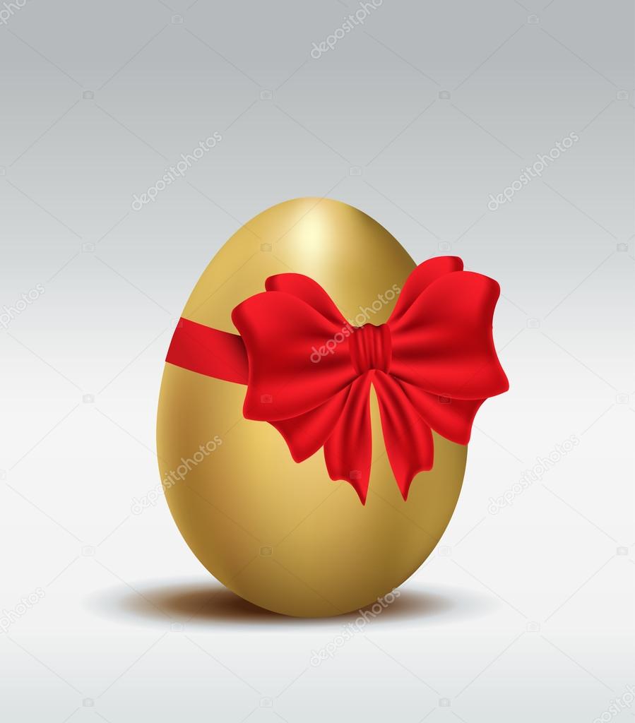 Golden Easter egg with red ribbon bow. vector illustration