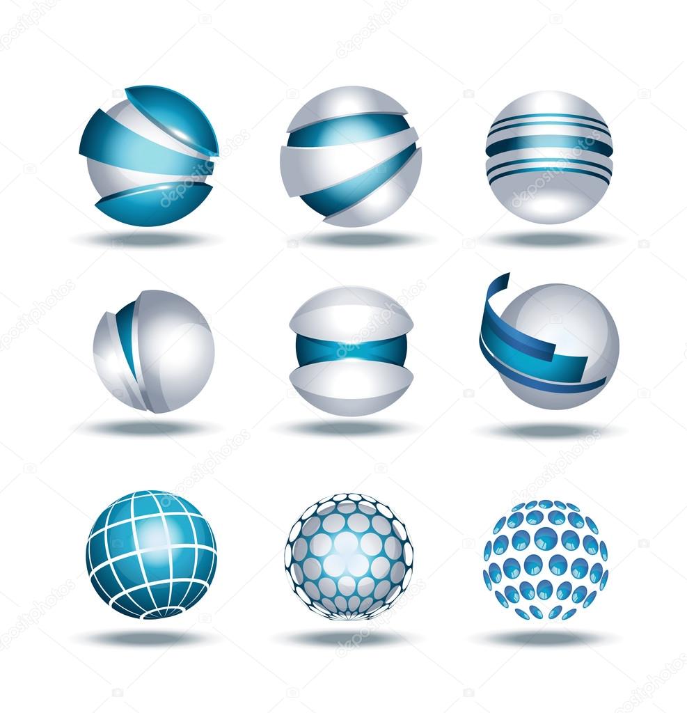 Globe sphere 3d icons set vector illustration isolated on background