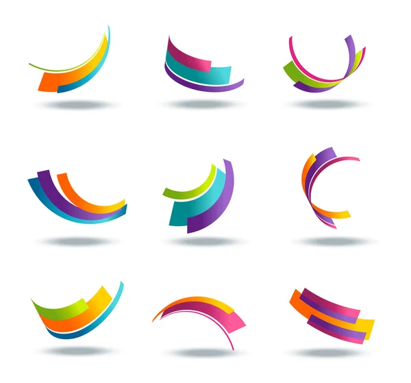 Abstract 3d icon set with colorful ribbon elements — Stock Vector