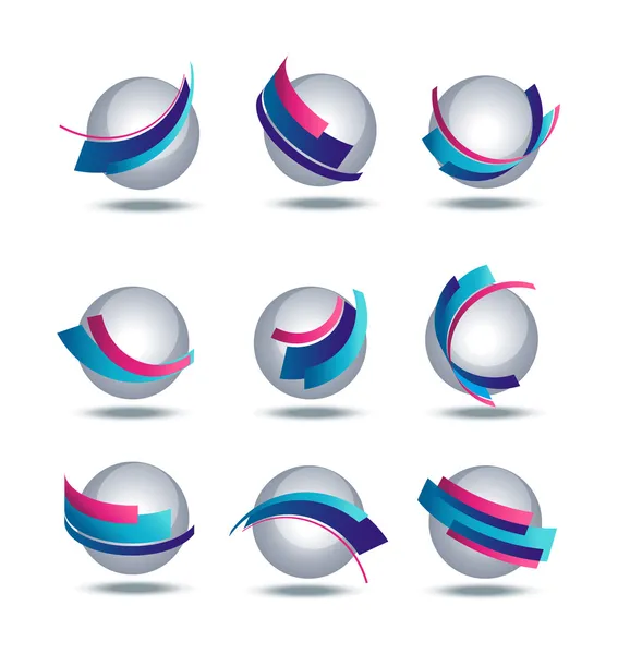 Abstract 3d icon set with colorful stripes — Stock Vector