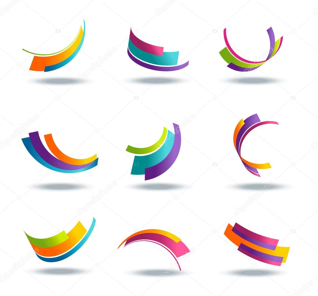 Abstract 3d icon set with colorful ribbon elements isolated on background