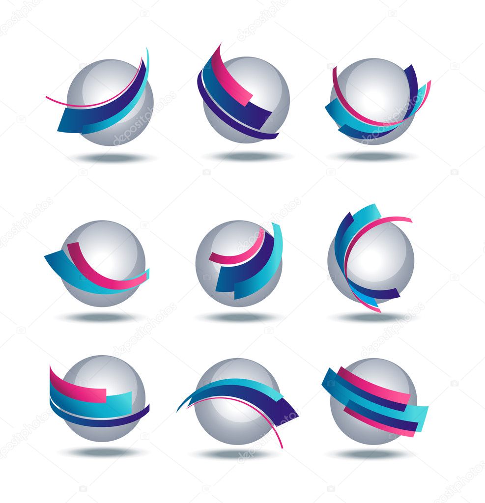 Abstract 3d icon set with colorful stripes