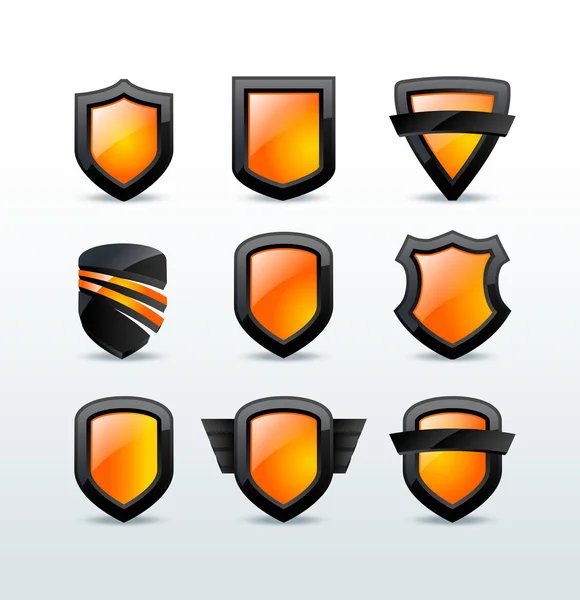 Set of black shiny shield icons vector illustration — Stock Vector