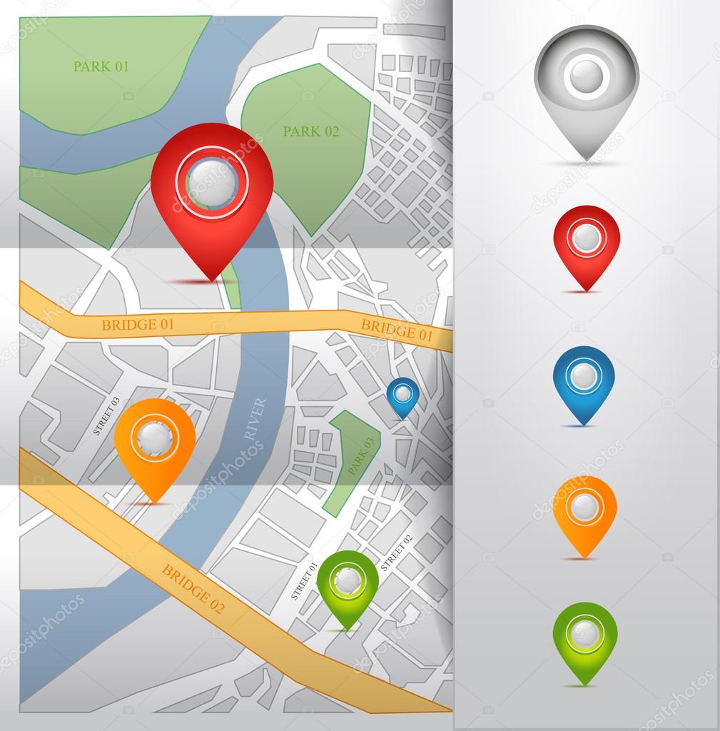 city map with gps pointers icons vector illustration
