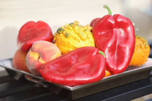 Imagen Primer Plano Con Variedad Frutas Verduras Otoñales Como Pimientos — Foto de Stock