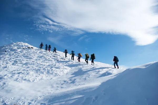 Escursionisti in una montagna invernale — Foto Stock