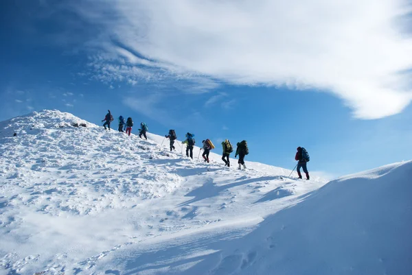 Kış dağ yürüyüşçüler Stok Resim