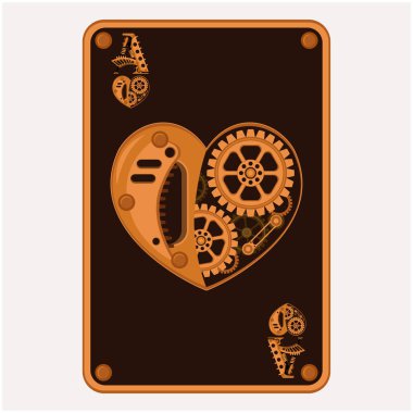 Steampunk stili kart oynayan kupa as. Vektör illüstrasyonu.