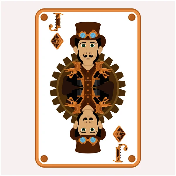 Jack Diamonds Joue Carte Dans Style Steampunk Illustration Vectorielle — Image vectorielle