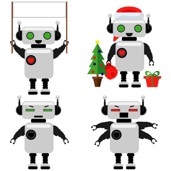 Conjunto Robôs Fofos Tecnologias Inovadoras Ilustração Vetorial Robôs Humanoides —  Vetores de Stock