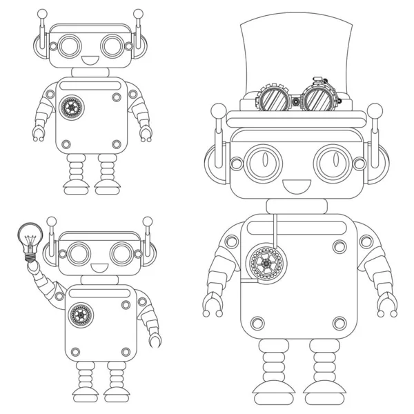 Conjunto Robôs Mecânicos Para Colorir Ilustração Vetorial —  Vetores de Stock