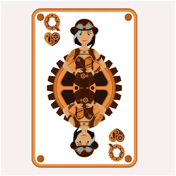 Carte Queen Hearts Dans Style Steampunk Illustration Vectorielle Des Jeux — Image vectorielle