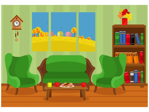 Gemütliche Wohnzimmer Zeichnung Vektor Eine Illustration Zum Thema Innenraum — Stockvektor