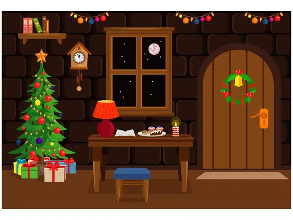 Затишна Кімната Прикрашена Новий Рік Різдво Векторні Ілюстрації — стоковий вектор