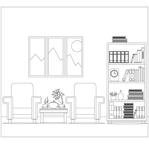 Living Room Vector Illustration Coloring Book — Stock Vector
