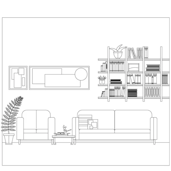 Living Room Vector Illustration Coloring Book — Stock Vector