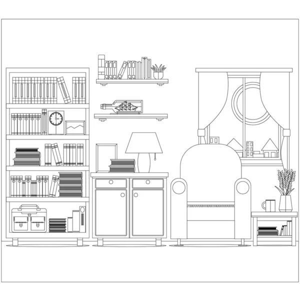 Living Room Vector Illustration Coloring Book — Stock Vector