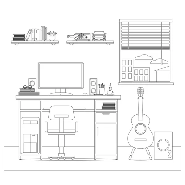Living Room Vector Illustration Coloring Book — Stock Vector