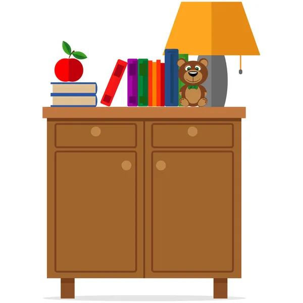 Ein Nachttisch Mit Büchern Und Einer Tischlampe Vektorillustration — Stockvektor